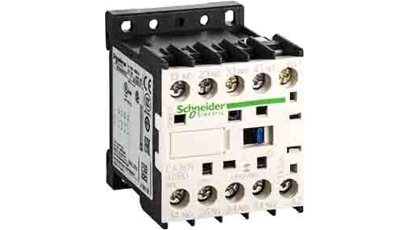 Relè di controllo Schneider Electric CA3KN40ND3, 4NO, carico FLC 110 A, montaggio su guida DIN, progettato per automazione.