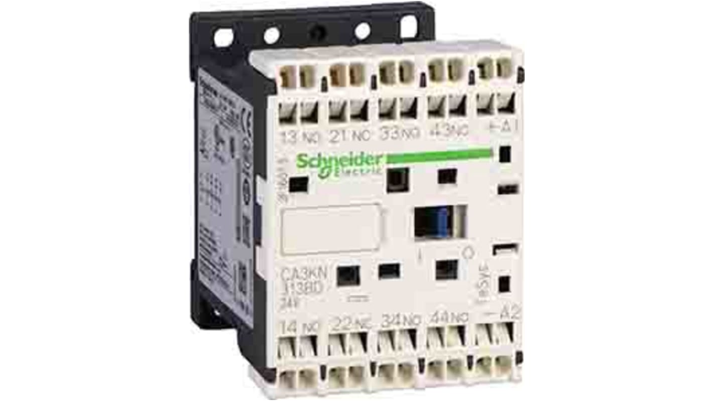 Relè di controllo Schneider Electric CA4KN22FW3, 2NO + 2NC, montaggio su guida DIN, tensione 110 Vdc, carico FLC 110 A.