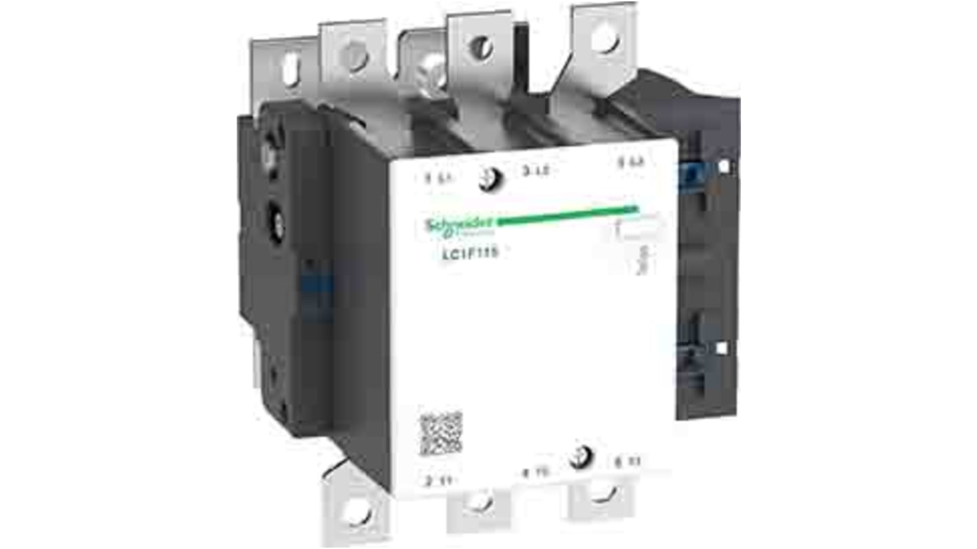 Contattore Schneider Electric LC1F115BD, 3 poli 3NO, 115 A, bobina 24 V, progettato per installazione semplice e conforme a standard internazionali.