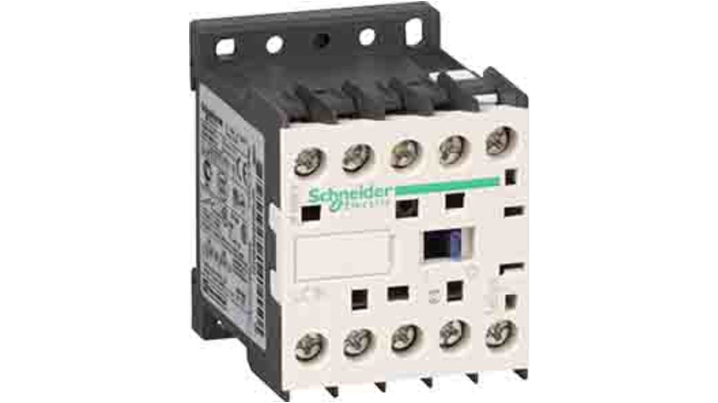 Contattore Schneider Electric LC1K09004E7, 4 poli 4NO, 20 A, bobina 48 V, design versatile, accessori installabili.