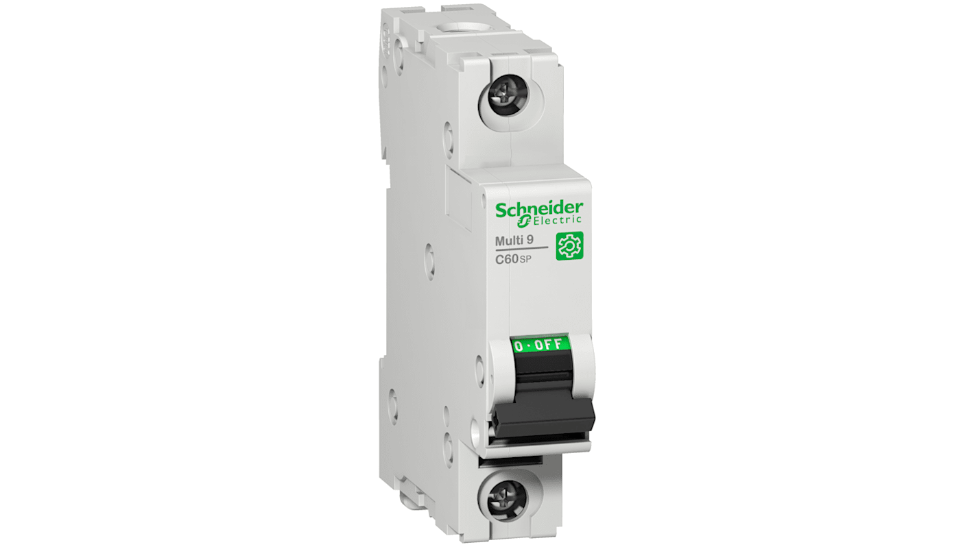 Interruttore magnetotermico Schneider Electric 1P 20A, Tipo D, montaggio su guida DIN, dimensioni 81mm x 72mm x 18mm.