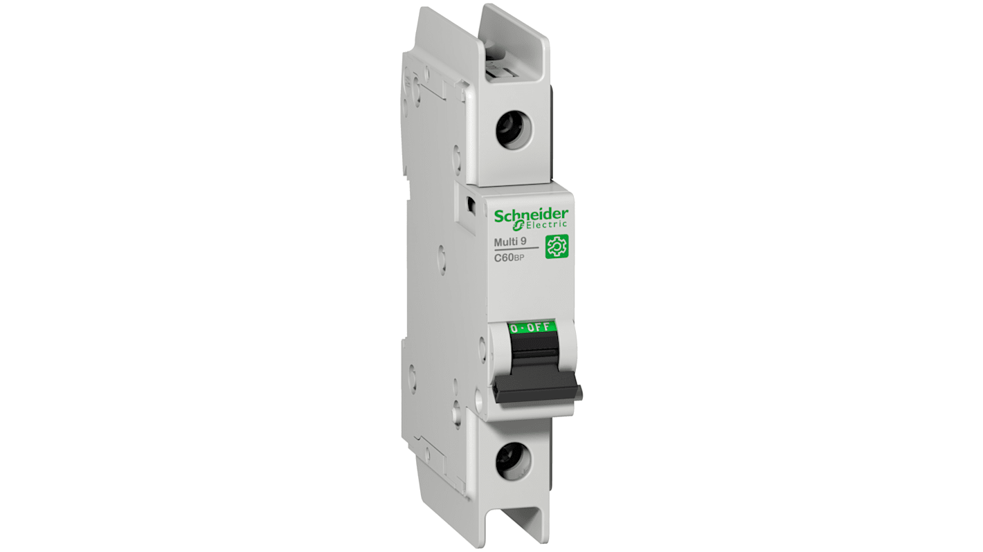Interruttore magnetotermico Schneider Electric M9F42101, Tipo C, 1P 1A, 15 kA, montaggio su guida DIN, dimensioni 18x103x72 mm.
