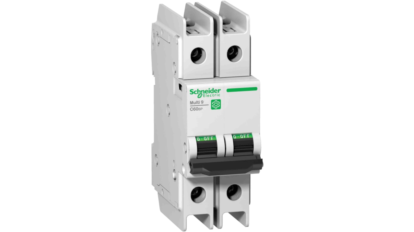 Interruttore magnetotermico Schneider Electric Tipo D, 2P 6A, montaggio su guida DIN, dimensioni 103x36x72 mm, protezione cortocircuiti.