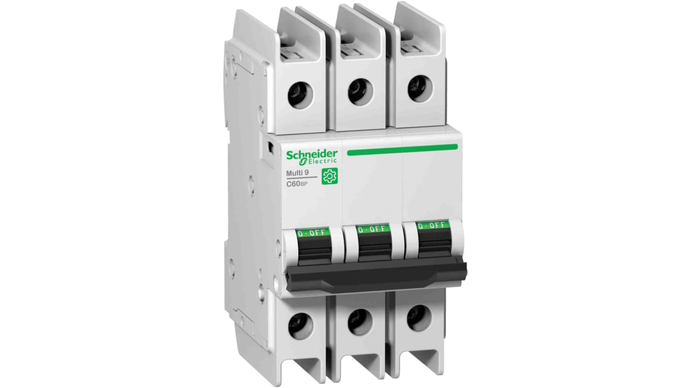 Interruttore magnetotermico Schneider Electric M9F43320, 3 poli, 20A, montaggio su guida DIN, dimensioni 54mm x 103mm x 72mm.