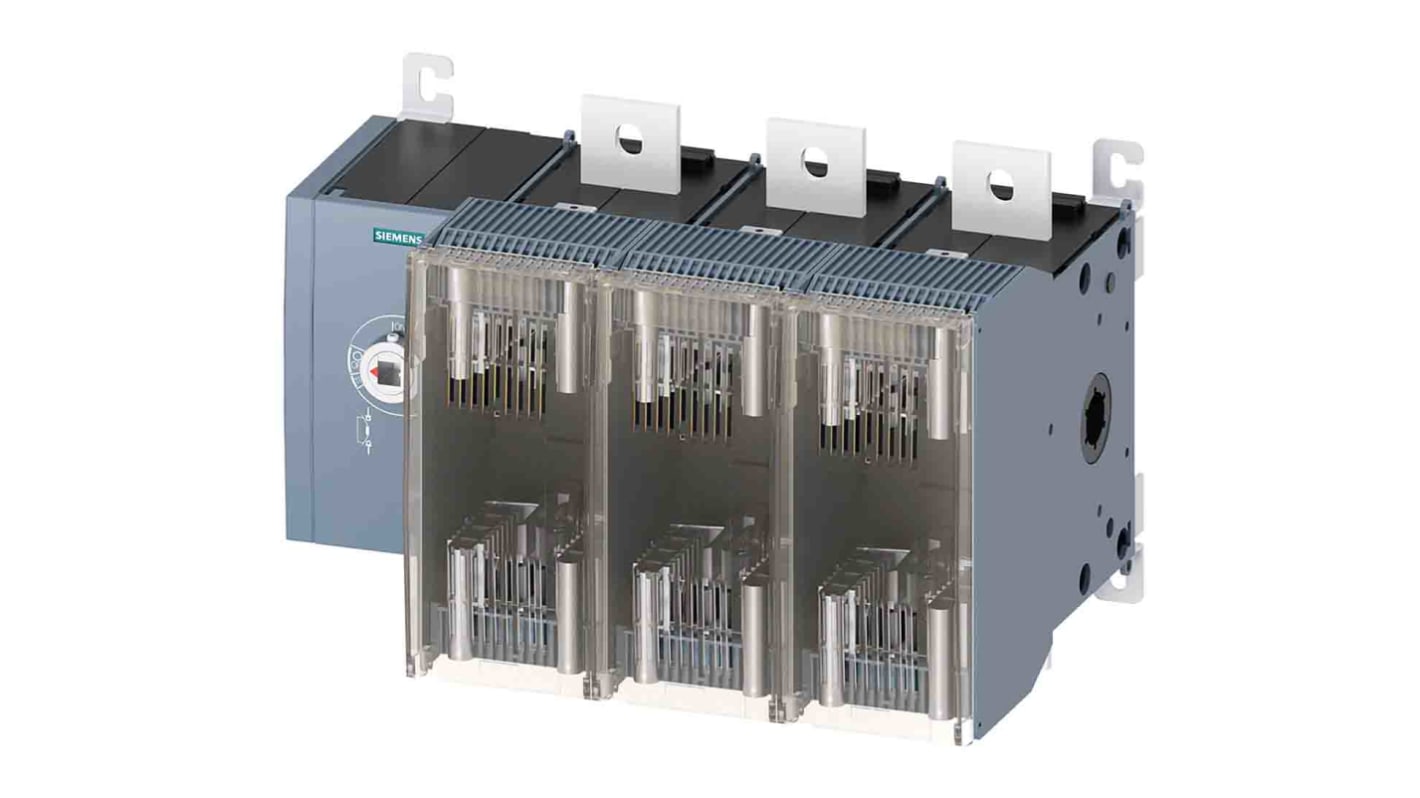 Sezionatore portafusibili Siemens 3KF5363-0LF11, 3 poli, corrente massima 630A, grado di protezione IP20.