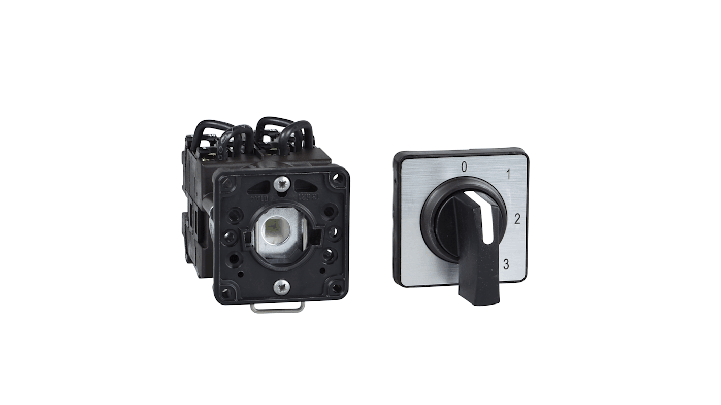 Interruttore a camma Schneider Electric K1D024MCH, 3 posizioni, 12A per Ø22mm. Design compatto, facile integrazione, angolo 45°. Per voltmetri industriali.