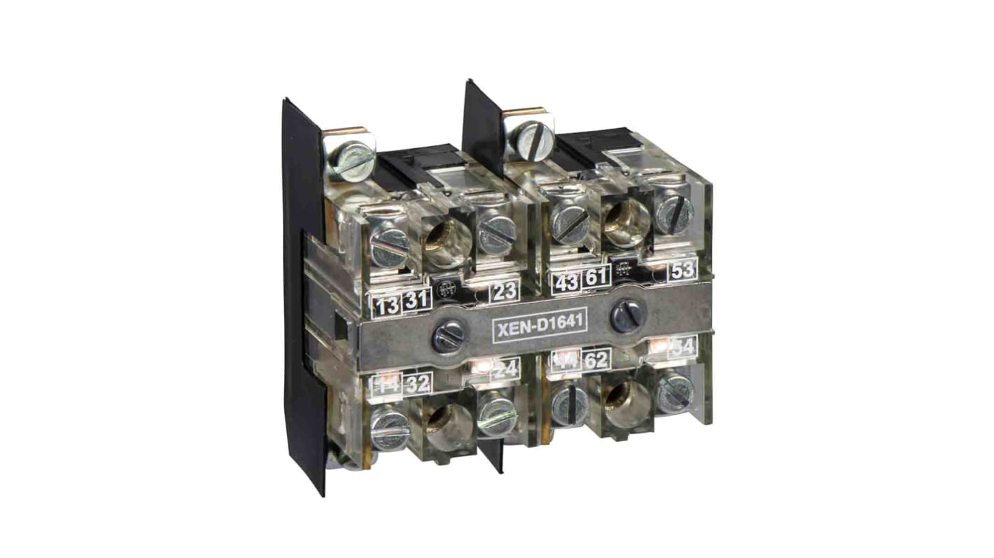 Blocco contatti Schneider Electric XEND1631, 1 C/O + 1 NA, montaggio anteriore, tensione 240V, morsetto a vite.