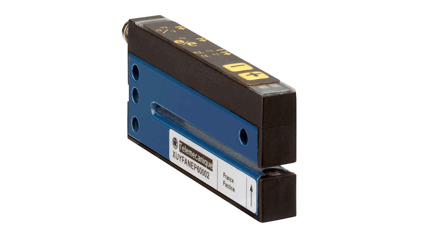 Sensore fotoelettrico a forcella Telemecanique Sensors XUYFANEP100005, rilevamento 5 mm, alimentazione 12-24 V c.c., connettore M8.