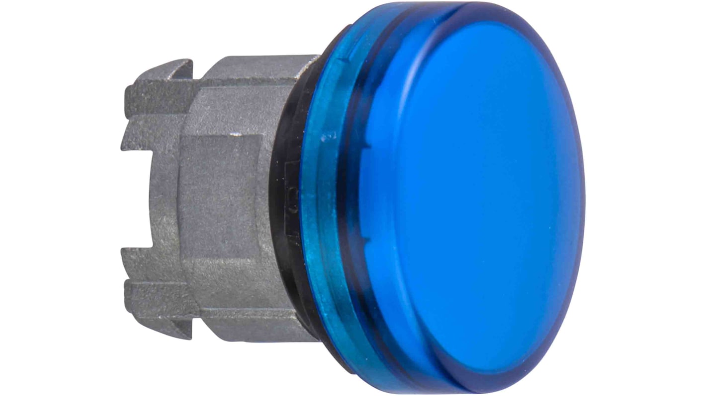 Spia luminosa Schneider Electric ZB4, blu, rotonda, diametro foro 22 mm, in metallo cromato, con lente scanalata.