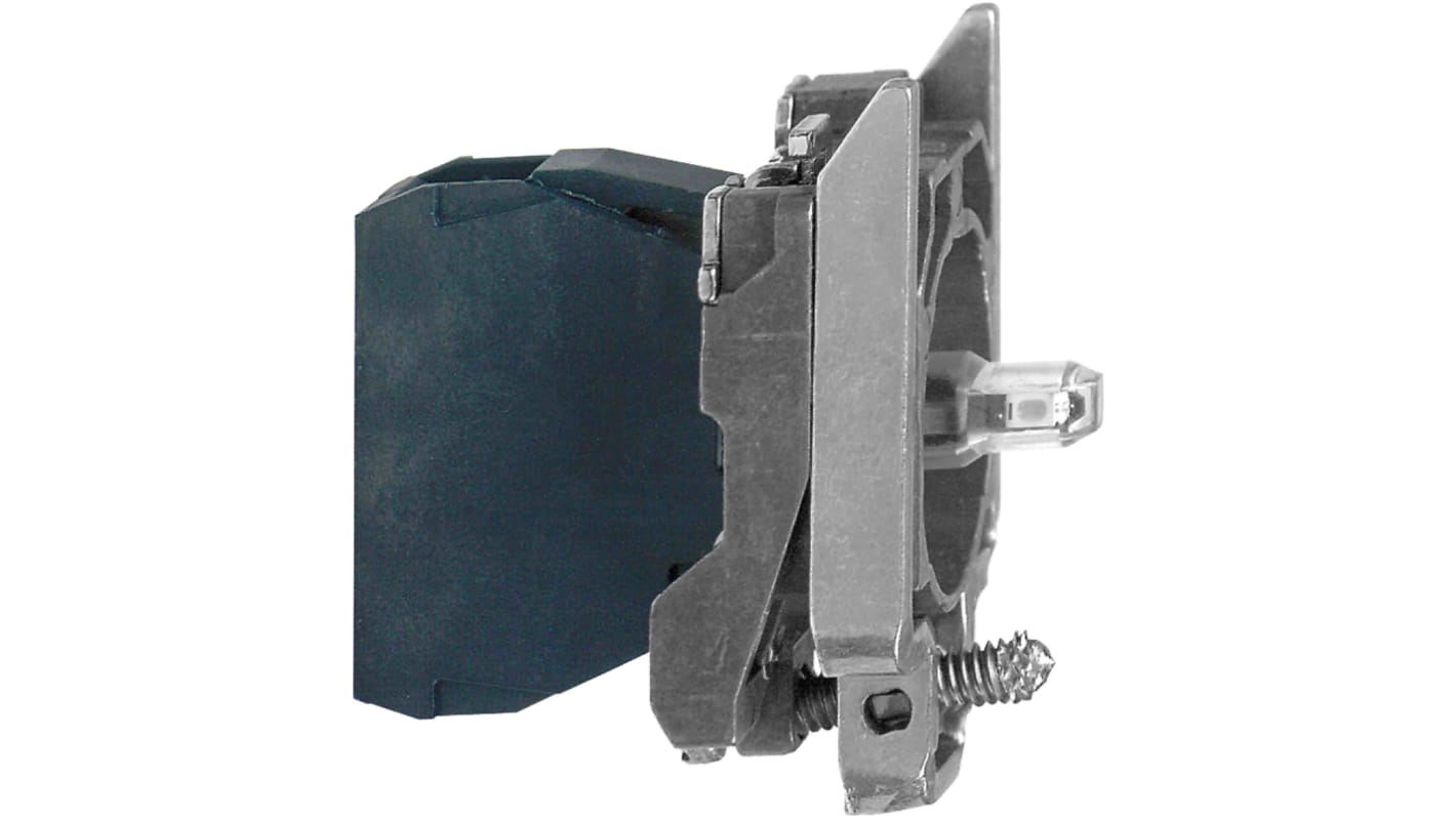 Blocco luminoso lampeggiante bianco Schneider Electric ZB4BV18B1 con LED integrato, 24V, morsetto a vite. Design elegante e funzionale.