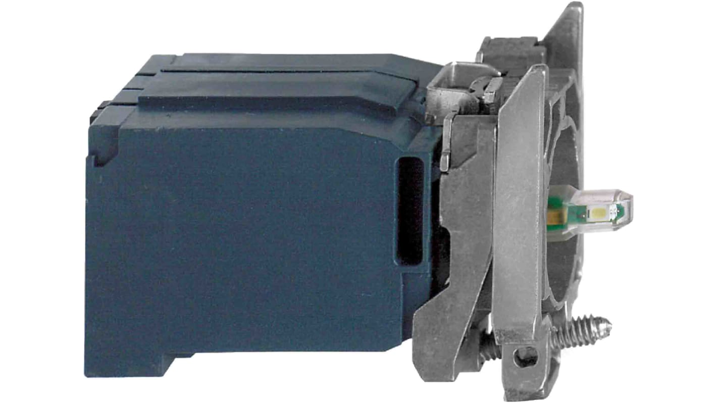 Blocco luminoso LED bianco Schneider Electric ZB4, tensione 240V, corpo in metallo cromato, design compatto.