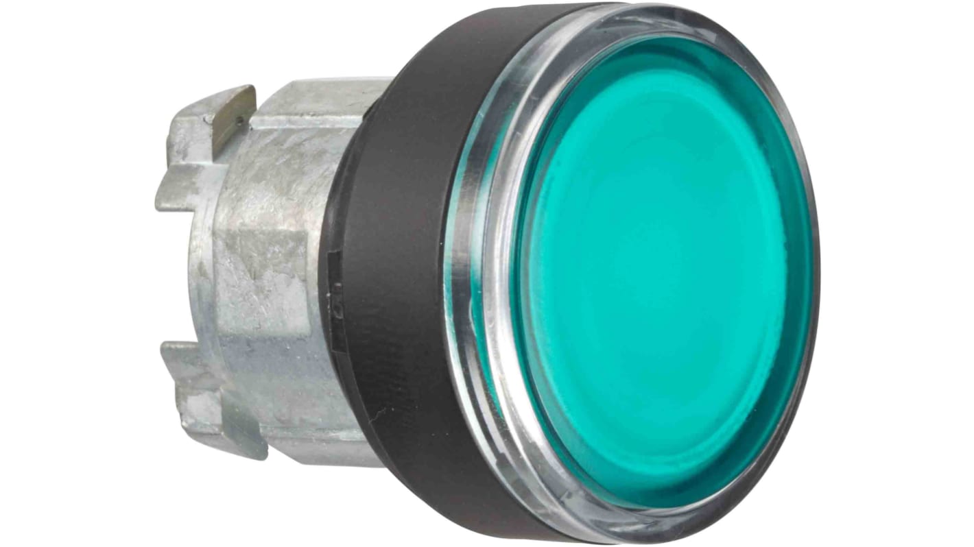 Attuatore pulsante Schneider Electric ZB4BW3337, rotondo, ritorno a molla, testa illuminata verde, diametro foro 22.5 mm, protezione IP66/IP67/IP69K.