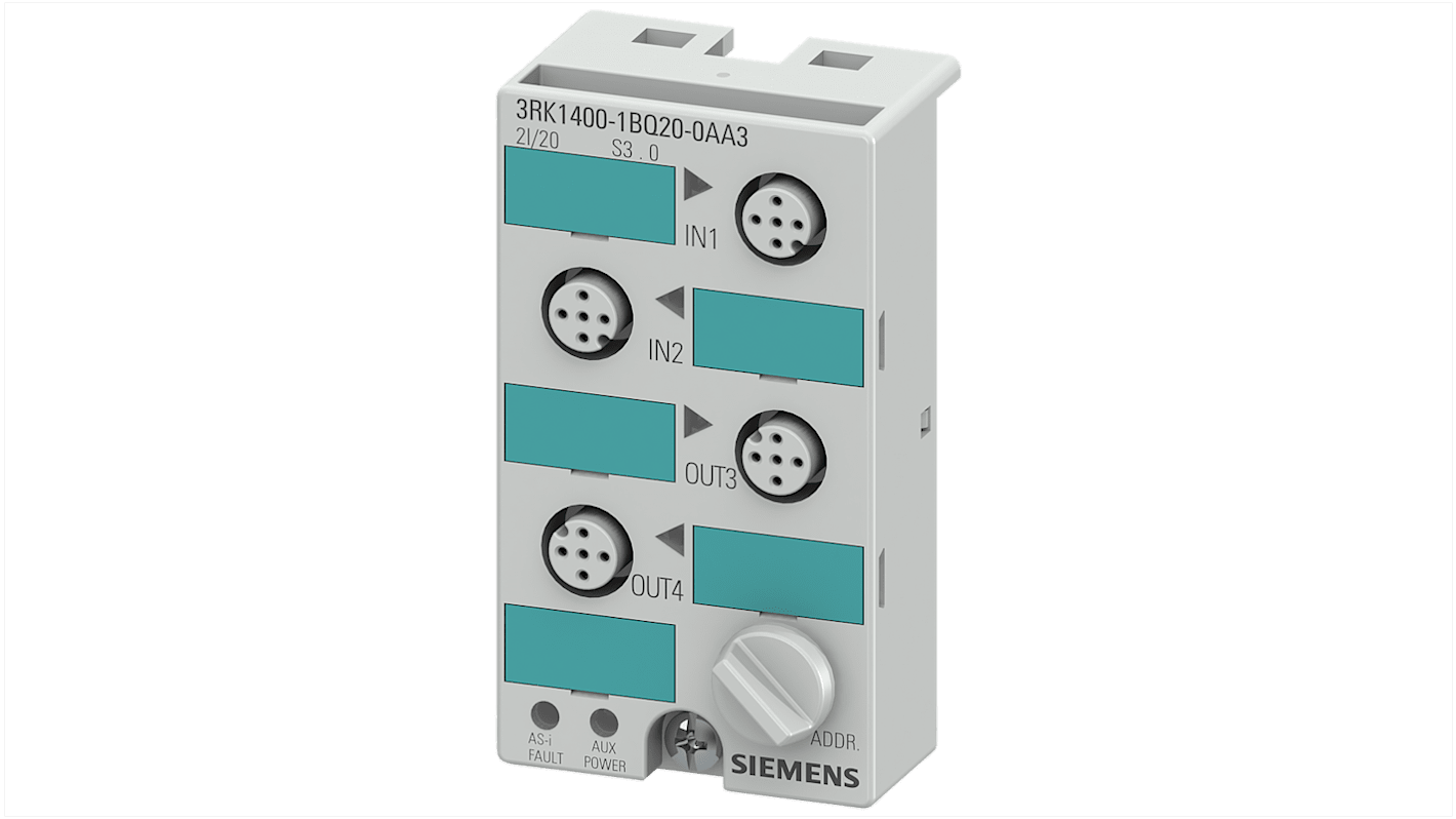 Modulo I/O PLC Siemens 3RK1400-1BQ20-0AA3, compatto, 2 ingressi e 2 uscite digitali, grado di protezione IP67.