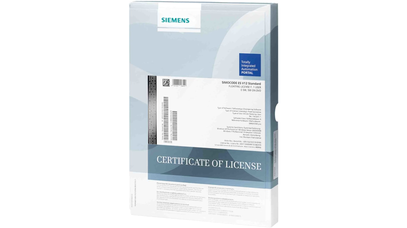 Software Siemens 3ZS1322-6CC16-0YA5 per programmazione PLC Sirius SIMOCODE ES, licenza fluttuante su USB.