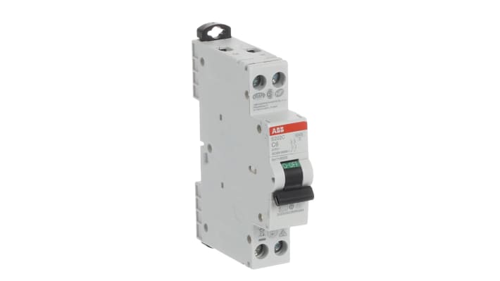 Interruttore magnetotermico ABB Tipo C, 2 poli, 6A, 6 kA, montaggio su guida DIN, dimensioni 18mm x 70mm x 70mm.