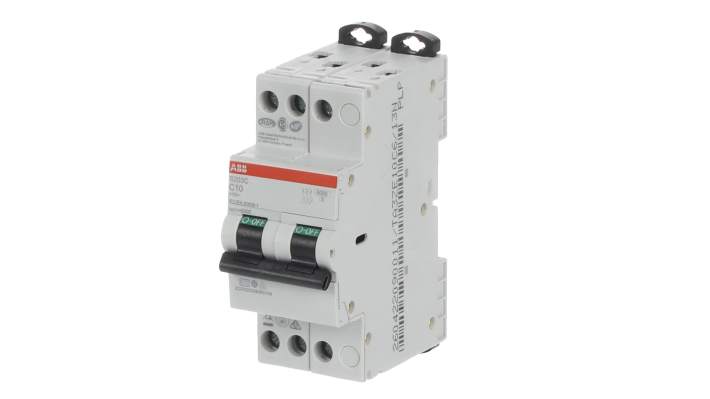 Interruttore magnetotermico ABB 3 poli, 10A, Tipo C, montaggio su guida DIN, dimensioni 70mm x 36mm x 70mm.