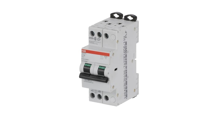 Interruttore magnetotermico ABB 3P 16A, Tipo C, montaggio su guida DIN, larghezza 36 mm, capacità di rottura 6 kA.
