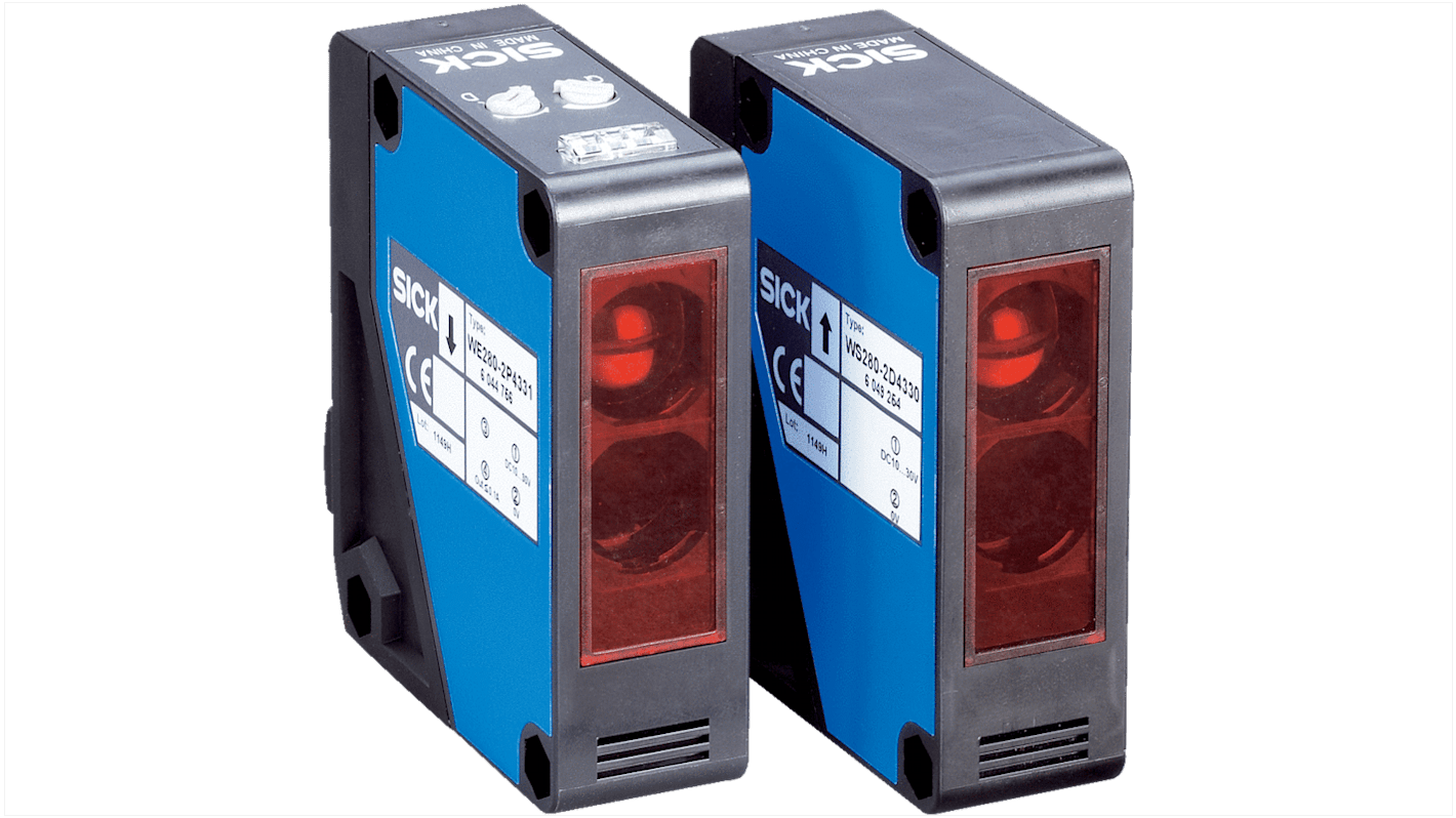 Sensore fotoelettrico rettangolare Sick WSE280-2P4331, rilevamento fino a 60 m, IP66/IP67, alimentazione 10-30 V c.c. o 24-240 V c.a./c.c.