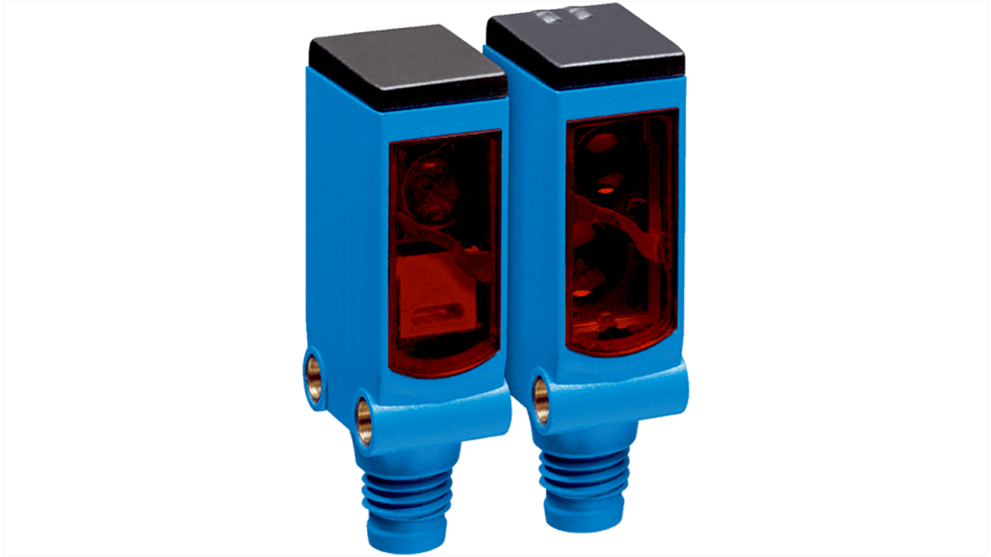 Sensore fotoelettrico rettangolare Sick WSE4S-3P2230, rilevamento fino a 5 m, uscita PNP, grado di protezione IP66/IP67.