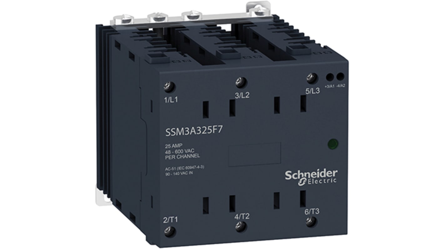 Relè di interfaccia a stato solido Schneider Electric SSM3A325BD, montabile su guida DIN, IP20, 25A - Ideale per applicazioni industriali.