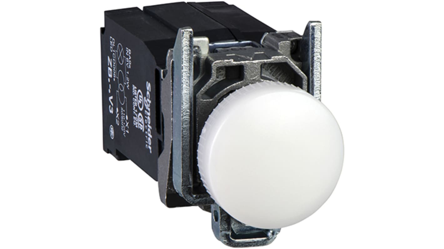 Luce pilota rotonda Schneider Electric Harmony XB4, spia bianca Ø22 mm, tensione 110-120V, grado di protezione IP66.