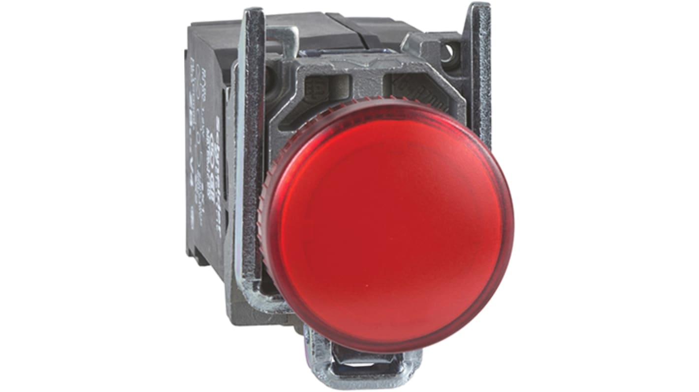 Luce pilota Schneider Electric Harmony XB4, LED rosso, foro 22 mm, tensione 400V, IP66, cornice metallica.