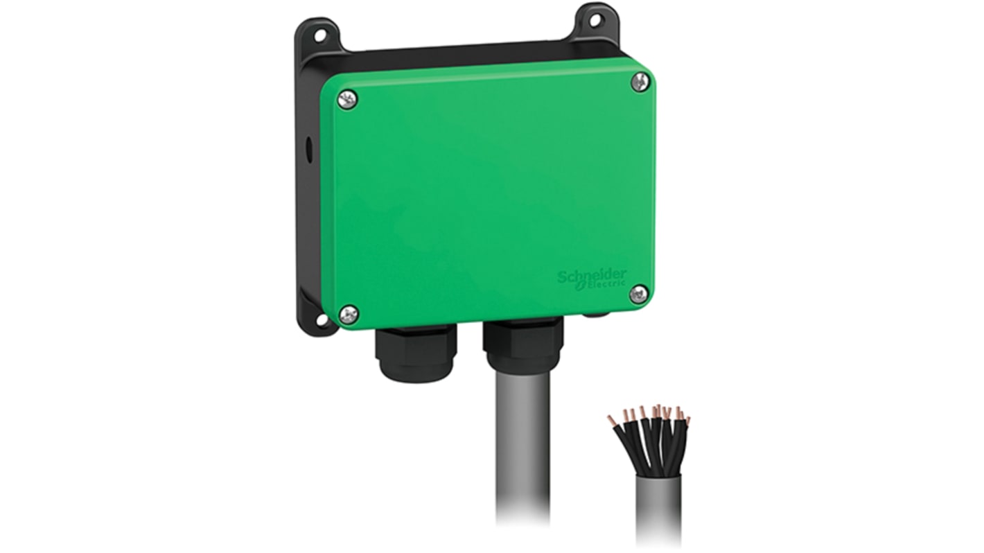 Pulsante di controllo Schneider Electric ZARB10WSP, IP66, 10 uscite relè, cavo 1,5 m, dimensioni 120x51 mm, marcatura freccia.