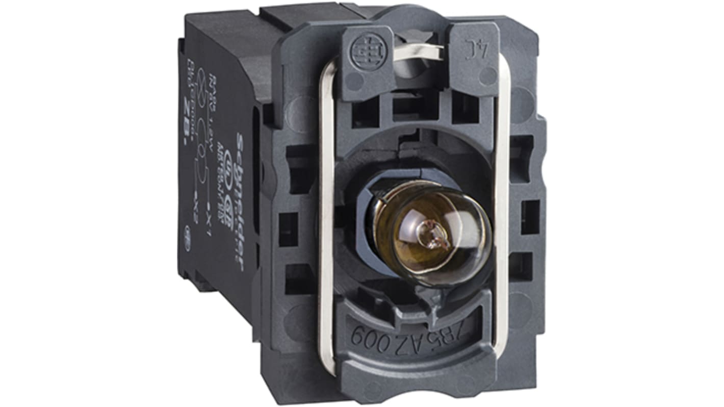 Blocco contatti luminoso LED Schneider Electric ZB5AV3, 230-240V, corpo in plastica, terminali a vite, privo di mercurio.