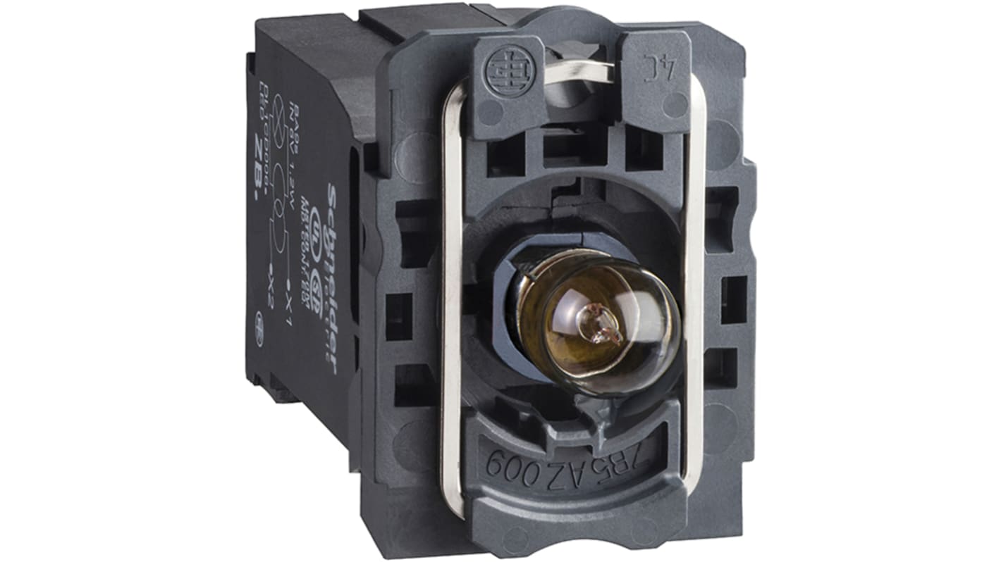 Blocco contatti luminoso Schneider Electric ZB5AV8, 1NC, 440-480V, illuminazione a incandescenza, corpo in plastica.