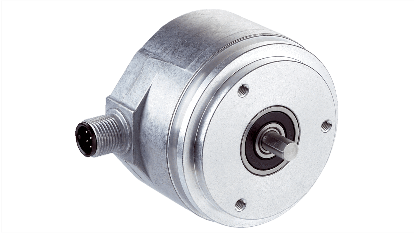 Encoder incrementale Sick DFS60B-S1PC10000, risoluzione fino a 10000 impulsi, montaggio su albero 6mm, dimensioni 60x60x40 mm.