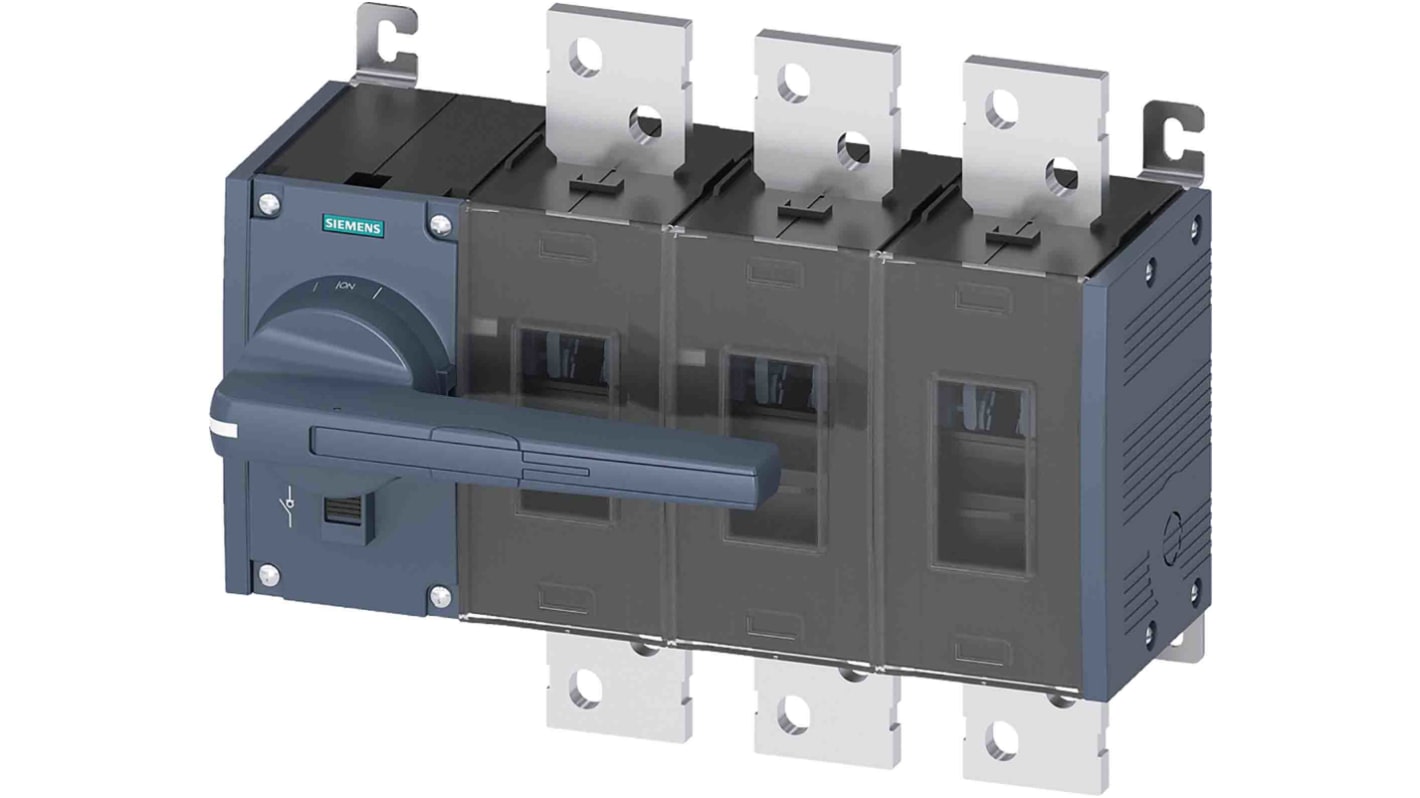 Sezionatore interruttore Siemens SENTRON 3KD5032-0RE10-0, 1000A, tre poli, montaggio fisso, fusibile integrato.