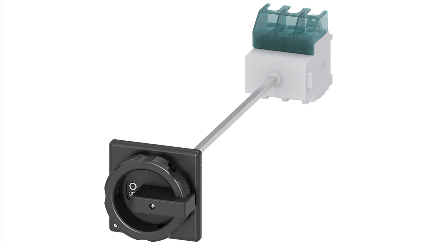 Sezionatore interruttore Siemens SENTRON 3LD, 63A, tre poli, montaggio su guide da 35 mm, albero lungo 300 mm.