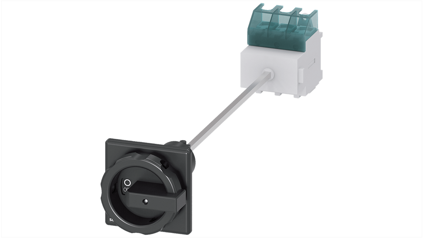 Sezionatore interruttore Siemens SENTRON 3LD, 63A, tre poli, montaggio fisso, albero lungo 300 mm, conforme a EN 60715.