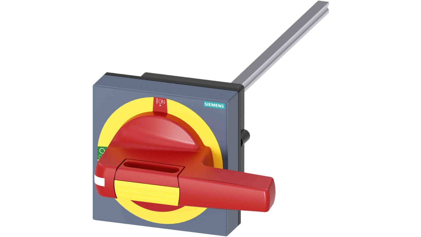 Manopola rotante Siemens 8UD1141-2AF25 per accoppiamento porte Sentron, compatibile con 3KD misura 3 e 3KF misura 2. Impugnatura rossa-gialla.