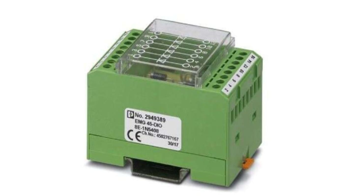 Blocco diodi Phoenix Contact 2949389: 8 diodi cablabili singolarmente, installabile in qualsiasi posizione. Soluzione affidabile e versatile per l'industria elettronica.