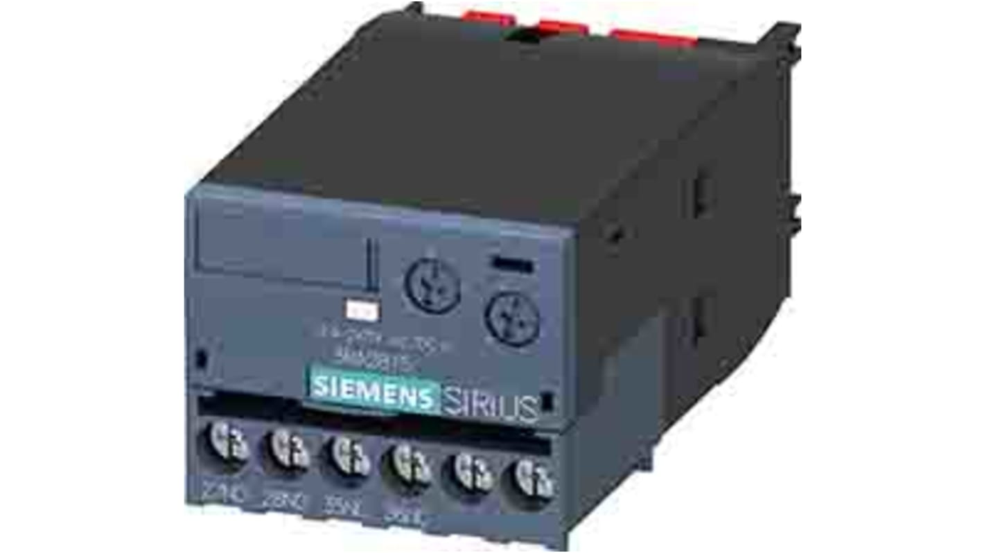 Interruttore ausiliario temporizzato Siemens 3RA2815-1FW10, funzione timer 0,05-100s, SPDT, montaggio a clip, tensione 24-240 V AC/DC.