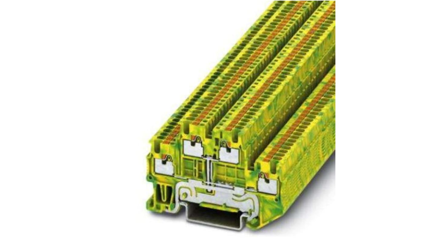Morsettiera a doppio livello Phoenix Contact 3208537, sezione 0,14-1,5 mm², PA giallo-verde, connessioni sicure.