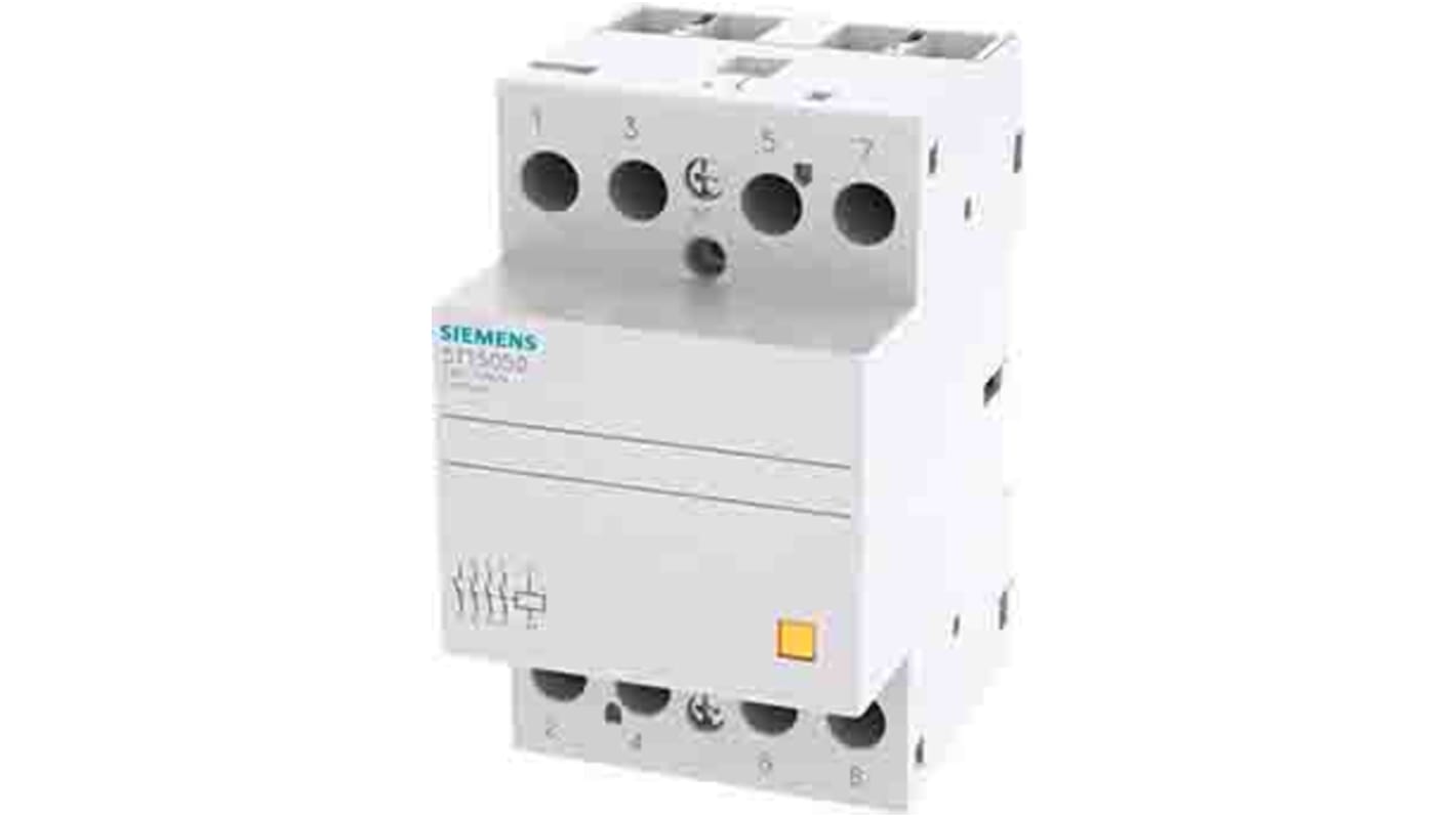 Contattore Siemens 5TT5850-2, 4 poli 4NO, 63 A, 5 kW, bobina 24 V, installazione semplice e sicura.