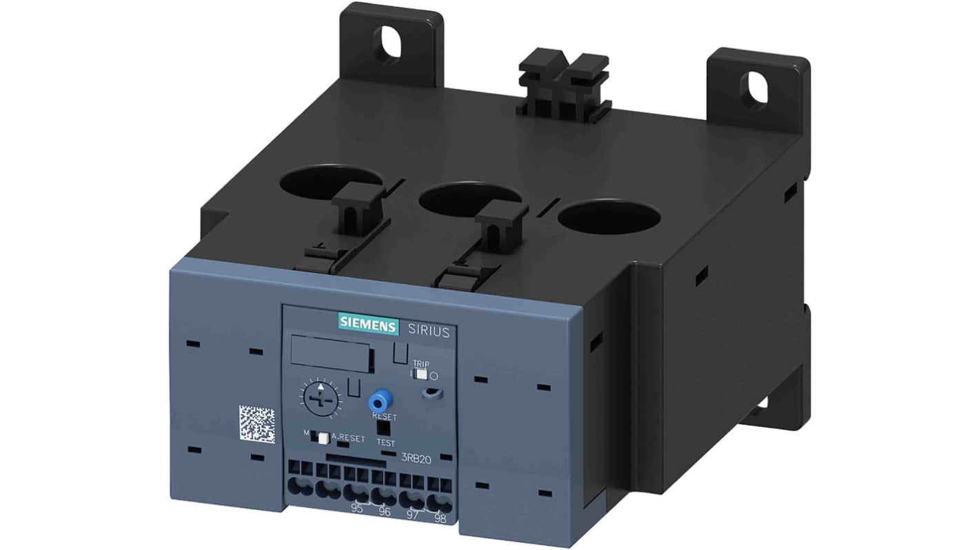 Relè di sovraccarico Siemens 3RB2056-1FX2, 1 N/C + 1 N/A, carico 50-200 A, montaggio autonomo, temperatura -25/+60 °C.