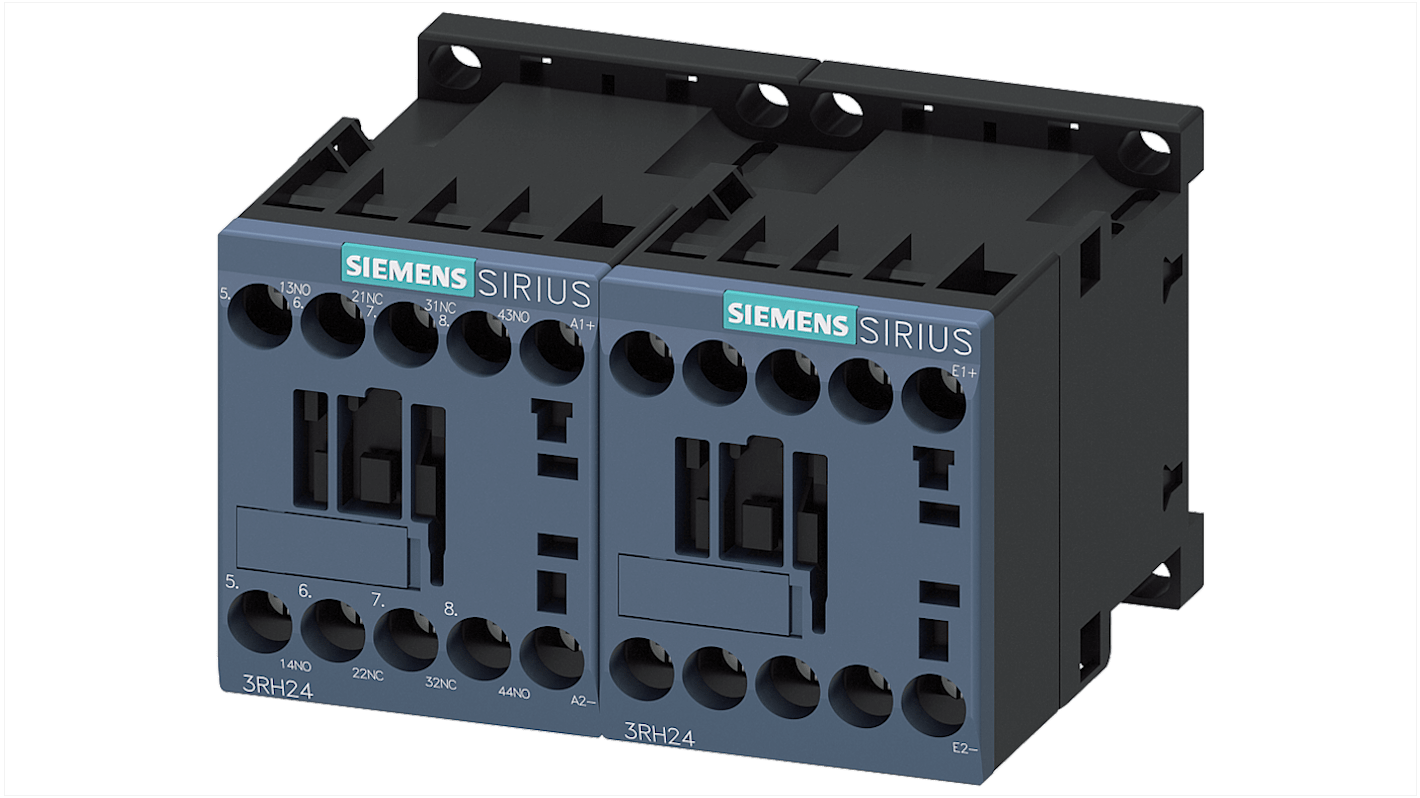 Contattore Siemens 3RH2422-1BB40 SIRIUS, 2NC + 2NO, 3 A, 24 V c.c., IP20, collegamento a molla.
