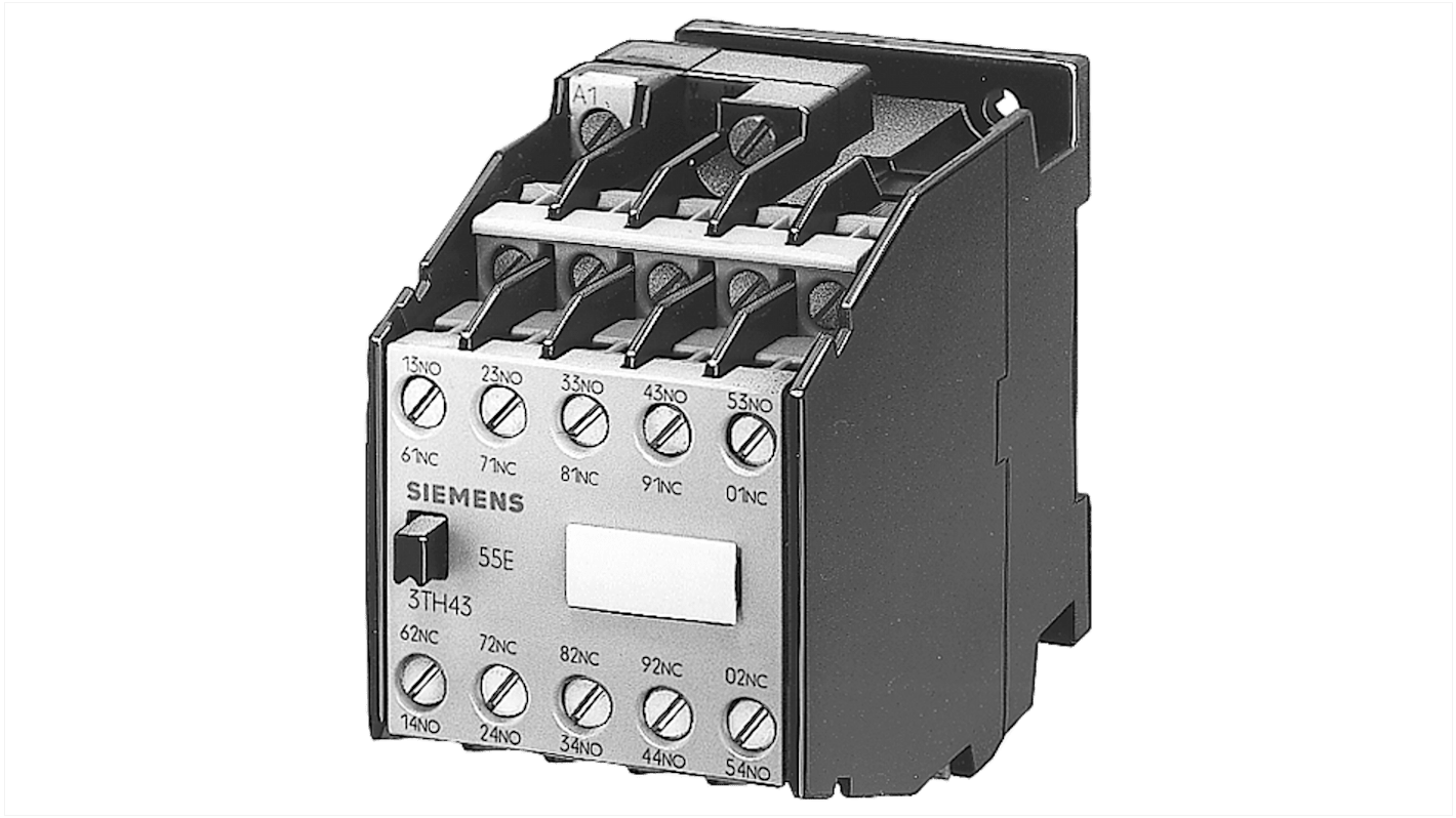 Contattore reversibile Siemens 3TH4364-4MF0, 10 poli, 6 A, 110-132 V c.a., con collegamento a vite e grado di protezione IP20.