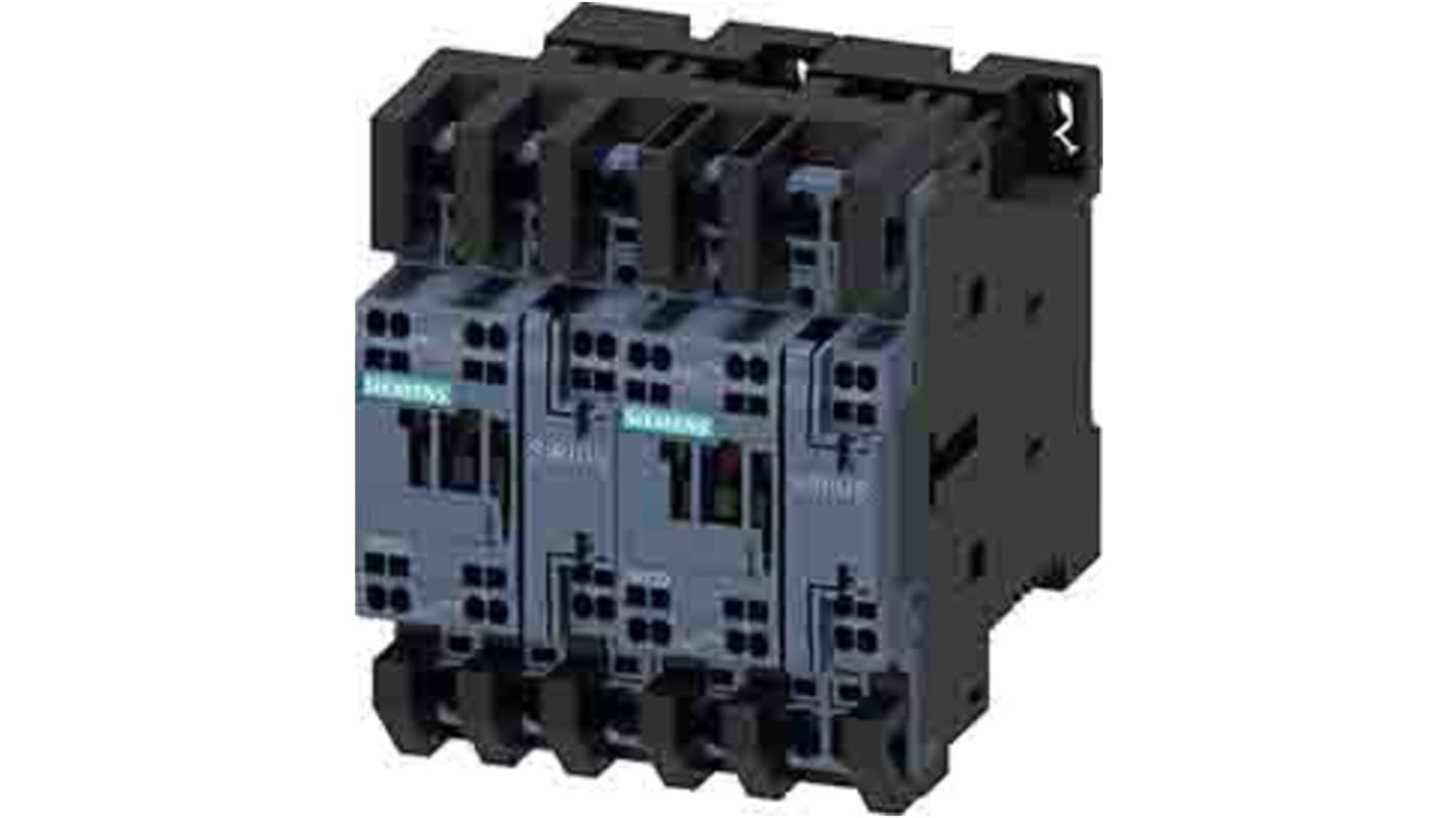 Teleinvertore Reversibile Siemens 3RA2328-8XB30-2BB4, 3 poli, 38 A, bobina 24 V c.c., montaggio su guida 35 mm, classe IP20.