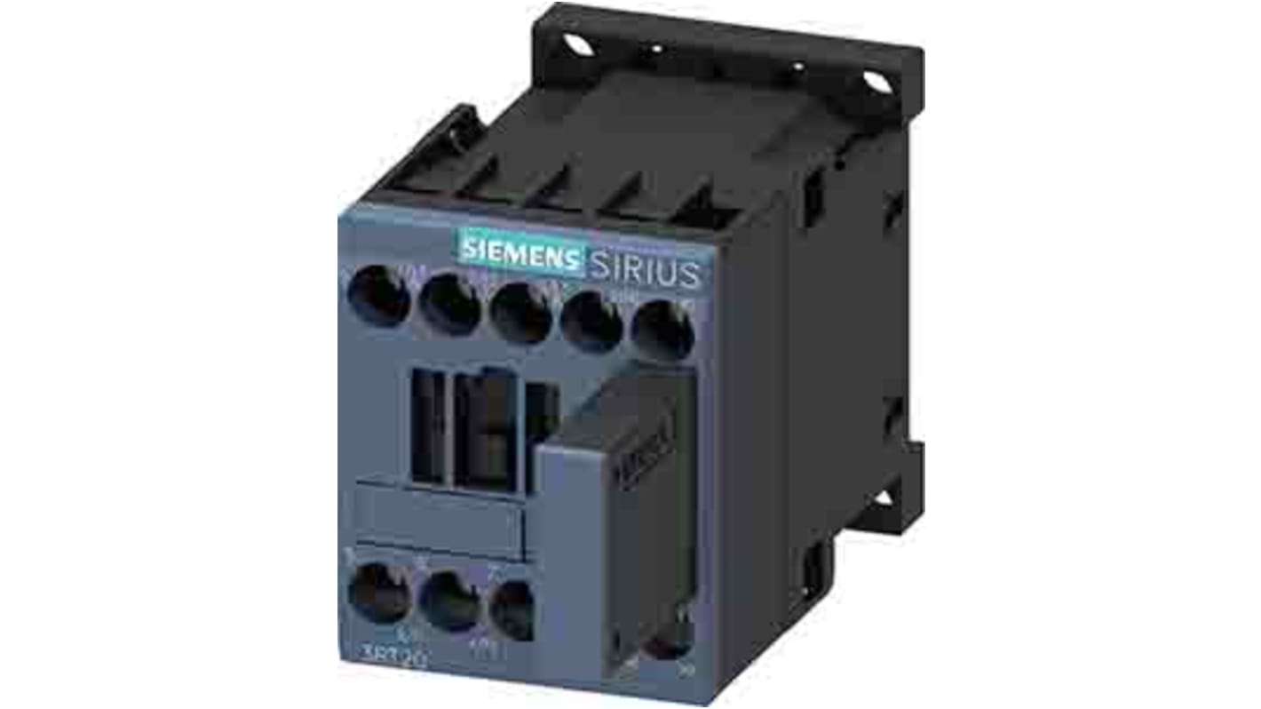 Contattore Siemens 3RT2015-1WB42, 3 poli, 1NC, 7 A, bobina 24 V c.c., design compatto e terminali frontali.