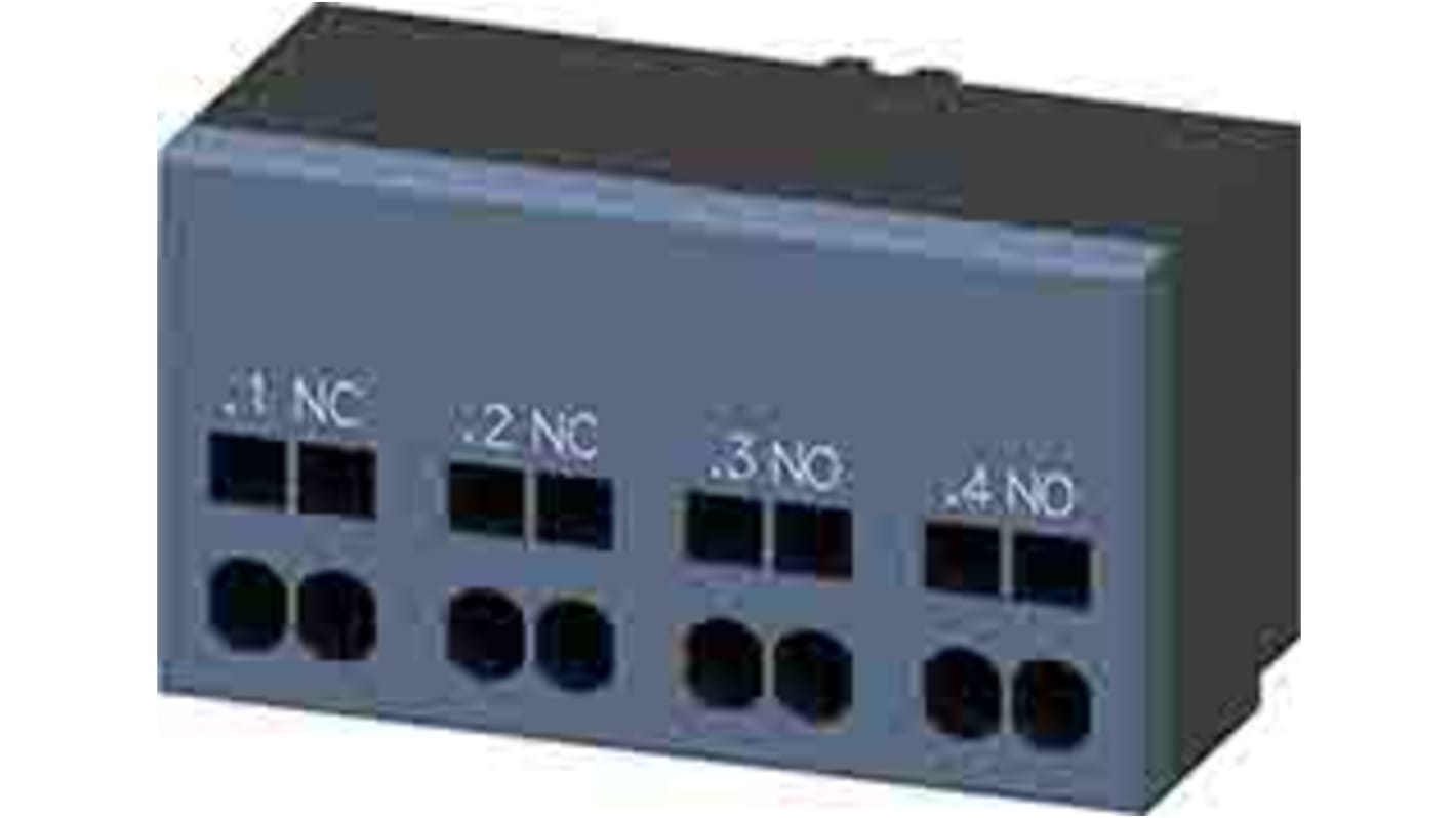 Contatto ausiliario Siemens 3RA6913-2A, 2 contatti N/C e N/A, montaggio frontale, classe di protezione IP20.