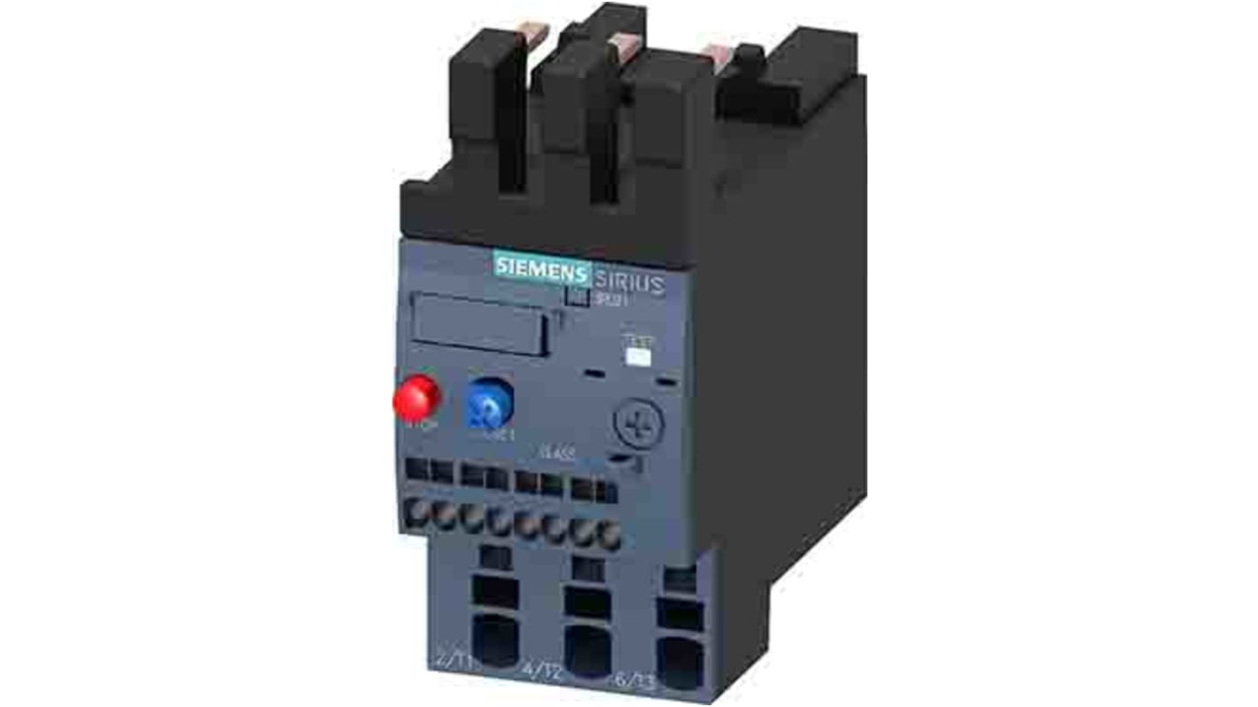 Relè di sovraccarico Siemens 3RU2126-4NC0, FLC 28 A, contatti 3 A, tensione 690 V, montaggio a molla, potenza fino a 22 kW.
