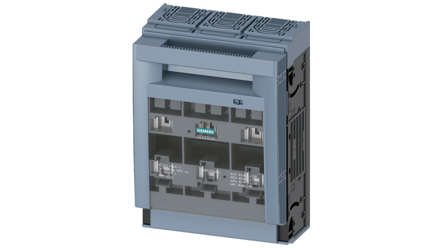 Sezionatore portafusibili Siemens 3NP1153-1DA10, 3 poli, 400 A, IP20/IP30/IP40, tensione isolamento 1000 V, -25 a +55 gradi.