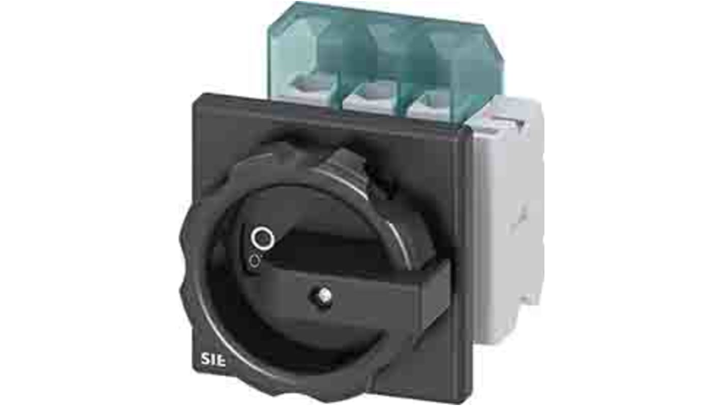 Interruttore di isolamento Siemens 3LD2103-1TP51, tre poli, 25A, montaggio anteriore, foro centrale 22,5 mm.