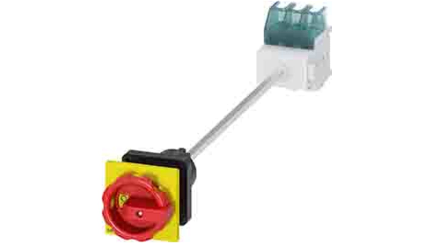 Interruttore di isolamento Siemens 3LD2244-0TK53, 3 poli, 32A, montaggio fisso, lunghezza albero 300 mm.