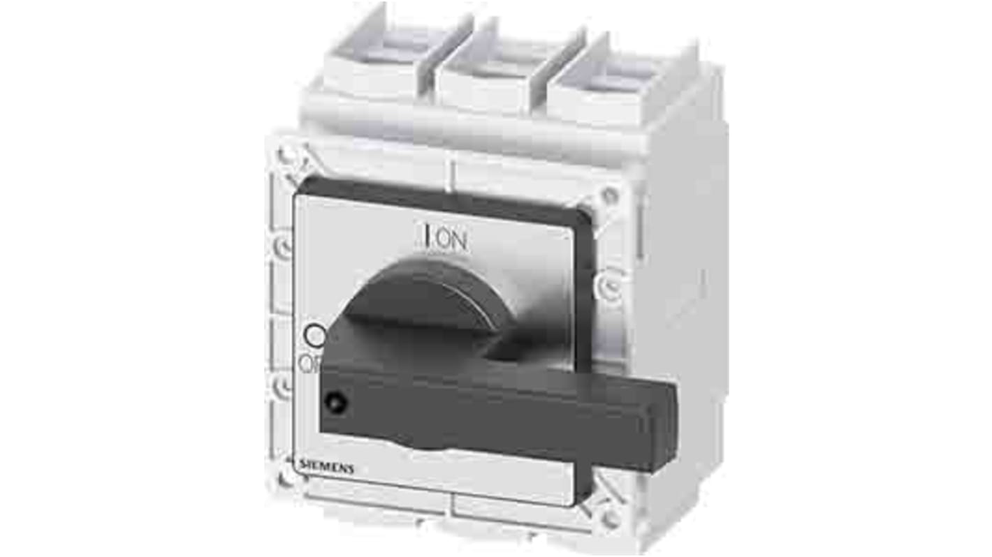 Interruttore di isolamento Siemens 3LD2405-0TK11, 250A, tre poli, montaggio fisso con foro centrale da 22,5 mm.