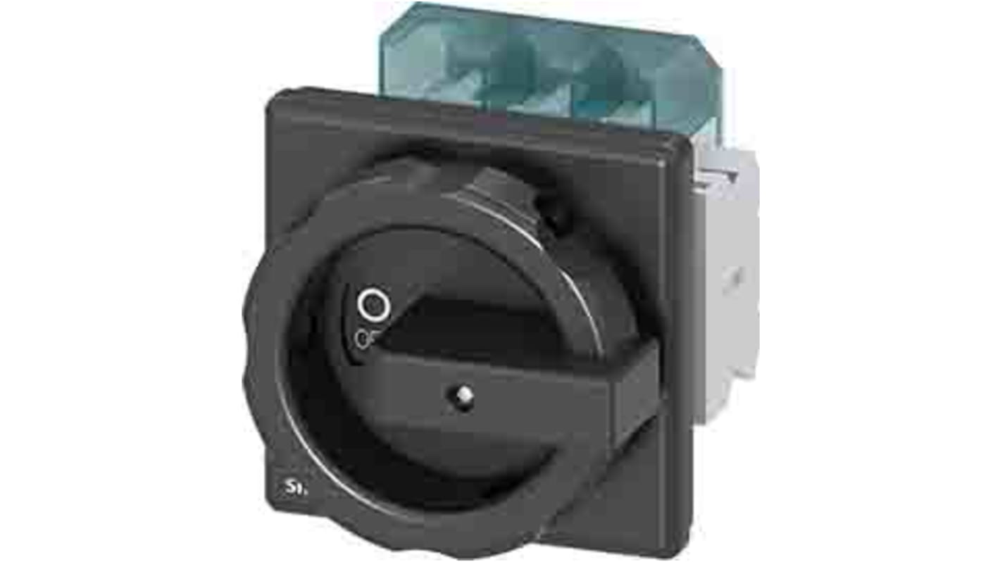 Interruttore di isolamento Siemens 3LD2504-1TP51, 63A, tre poli, montaggio anteriore, foro centrale 22,5 mm. Temperatura -25°C/+55°C.